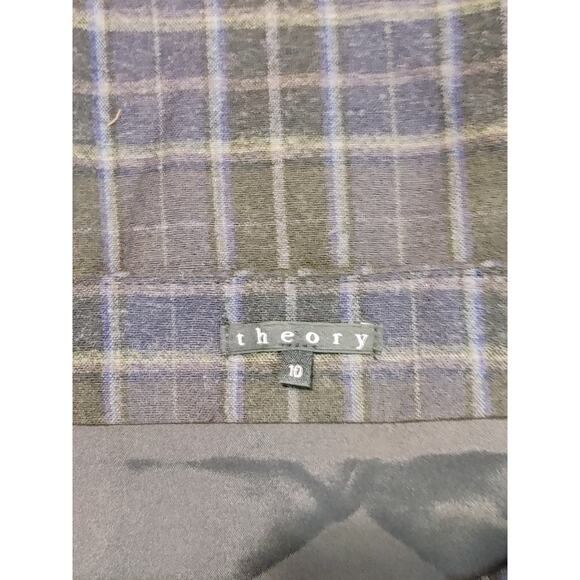 THEORY Plaid Mini Skirt Wool Blend Lined Side Zip Blue Gray Womens Size 10 - Picture 3 of 9